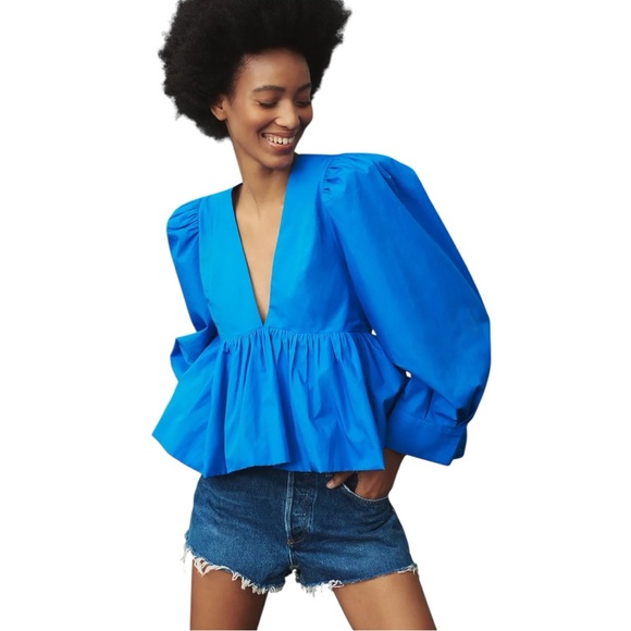 Anthropologie Tops - Anthropologie Let Me Be Puff-Sleeve V-Neck Blouse Small